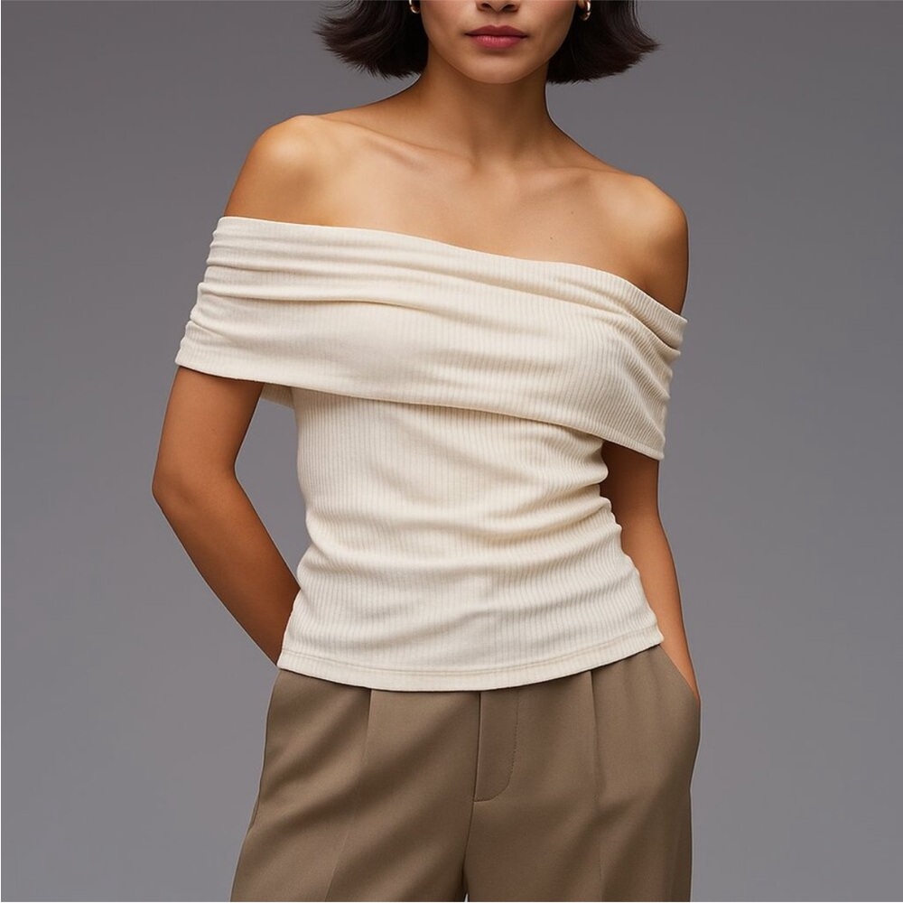 TopShop Ribbed Off the Shoulder Top - Picture 4 of 4